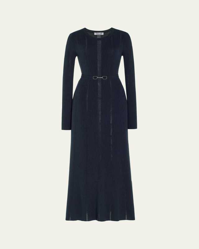 Imagene Long-Sleeve Belted Wool Dress